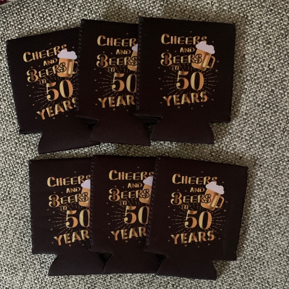 50th Birthday Celebration Can Coolers - Black and Gold